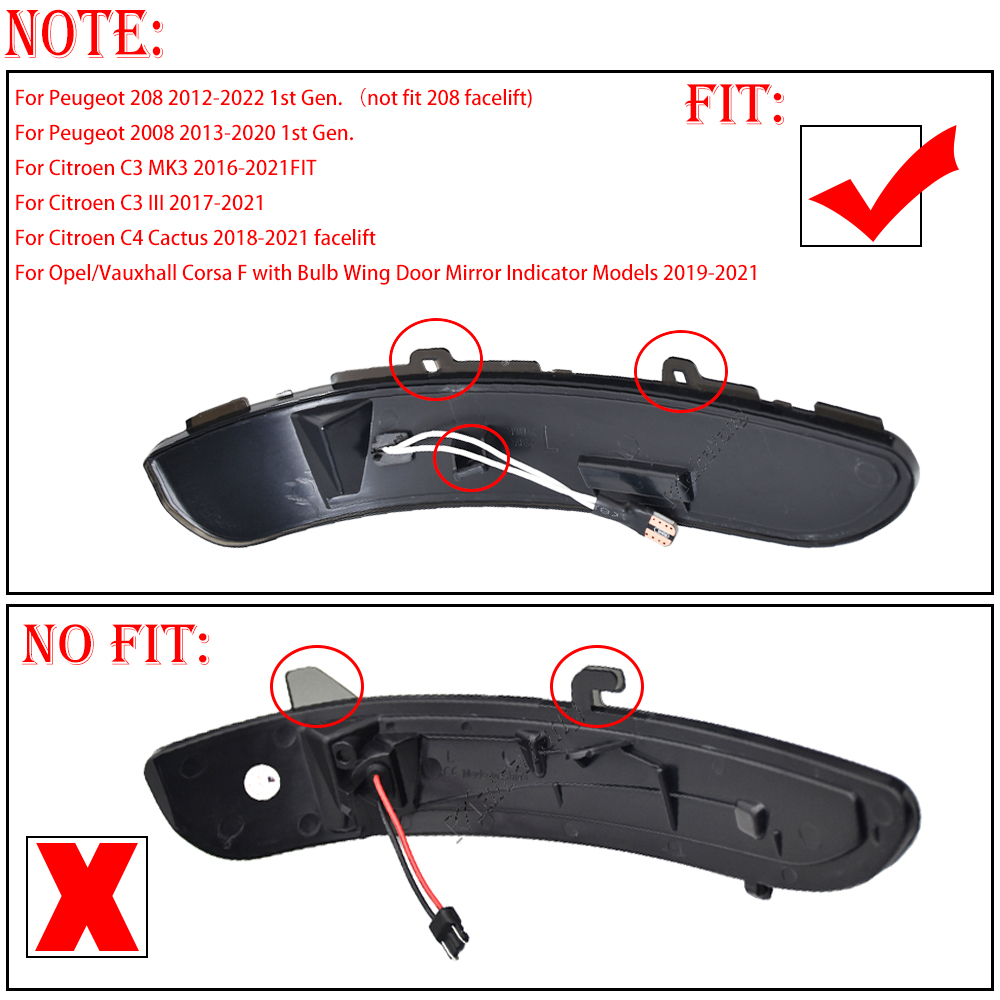 Sequential Flashing Blinker For Peugeot 2008 208 2Pcs LED Dynamic Turn Signal Light Rearview Flashing Mirror Lamp For Citroen C3 - Image 4